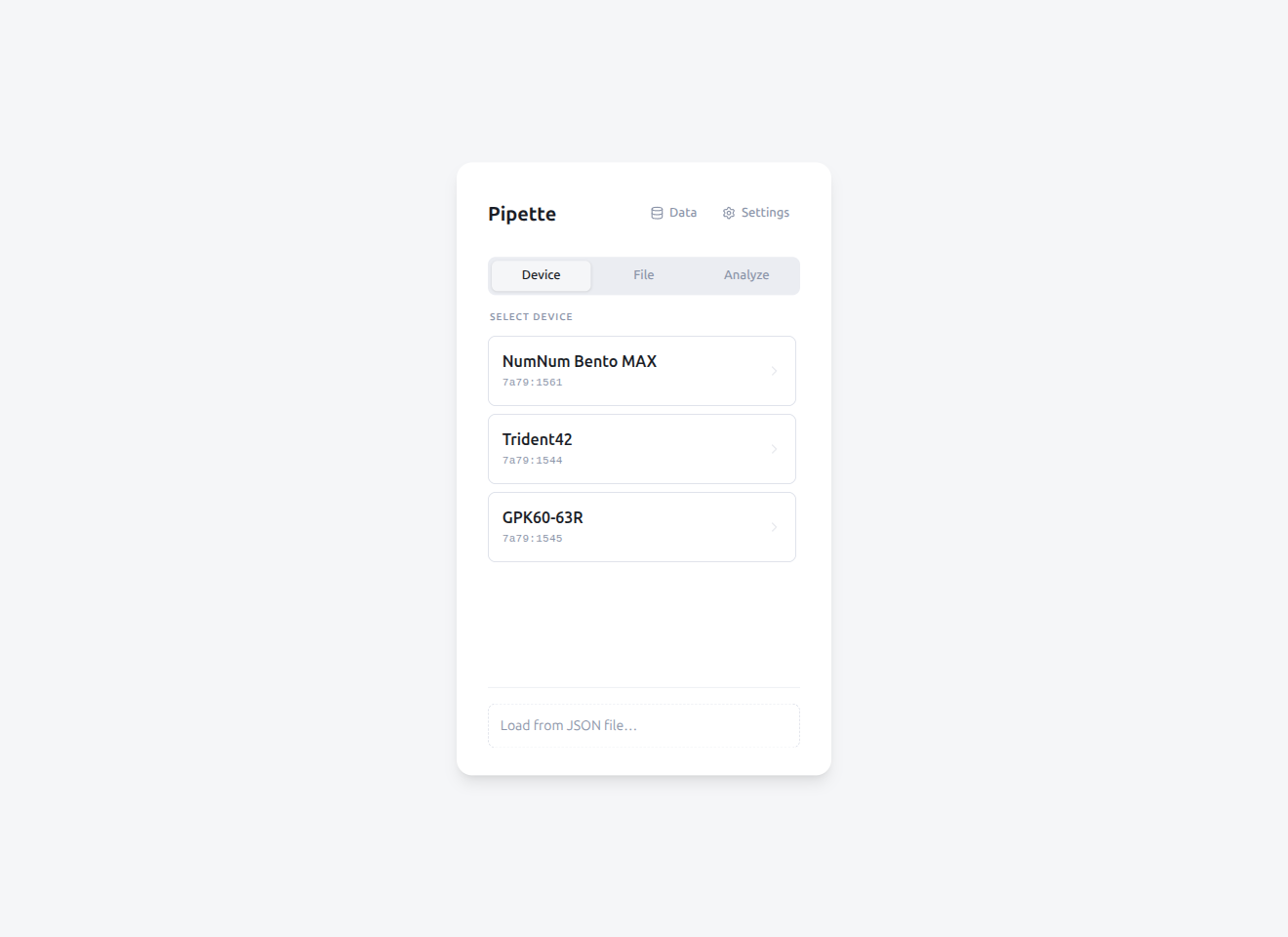 Device Selection Screen