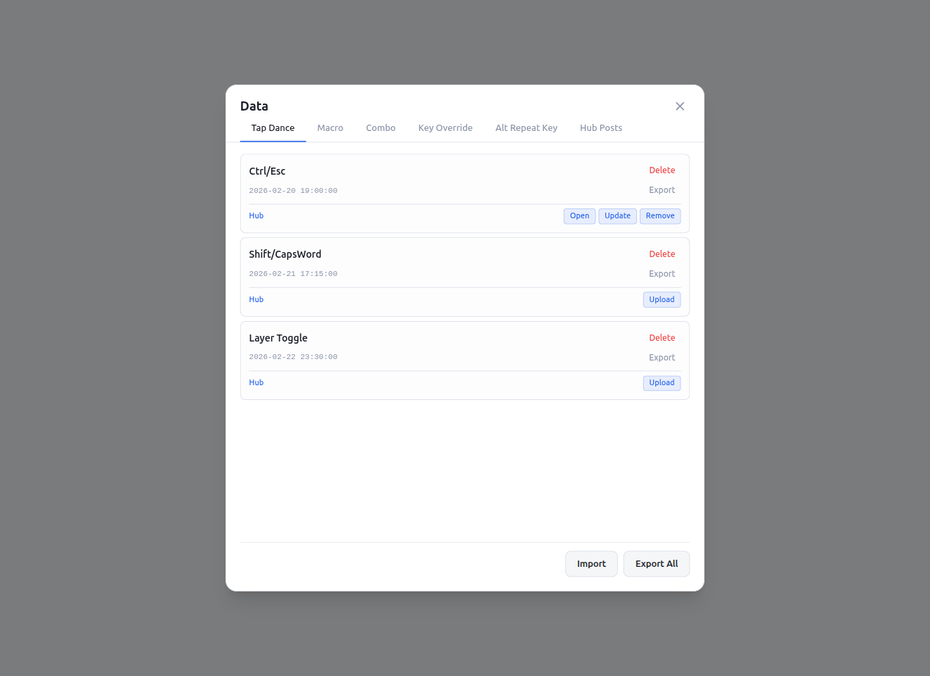 Data Modal — Favorites Hub Actions