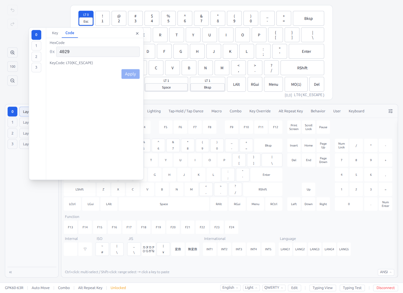 Key Popover — Code Tab