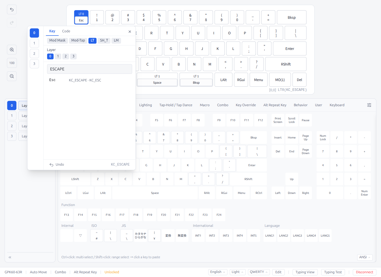 Key Popover — LT Mode