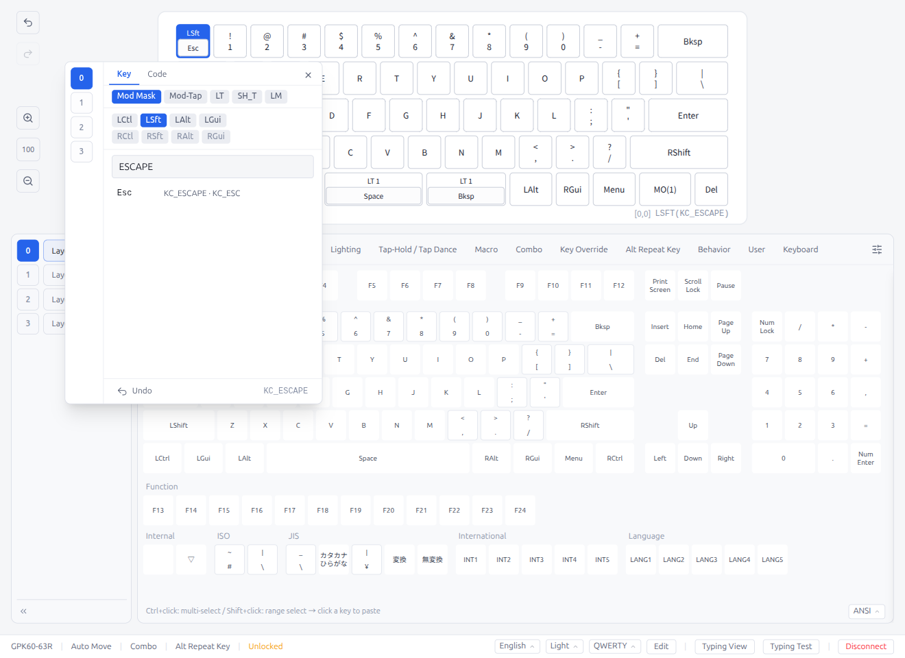 Key Popover — Modifier Mode