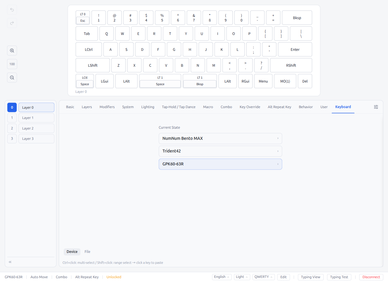 Keyboard Tab — Device List