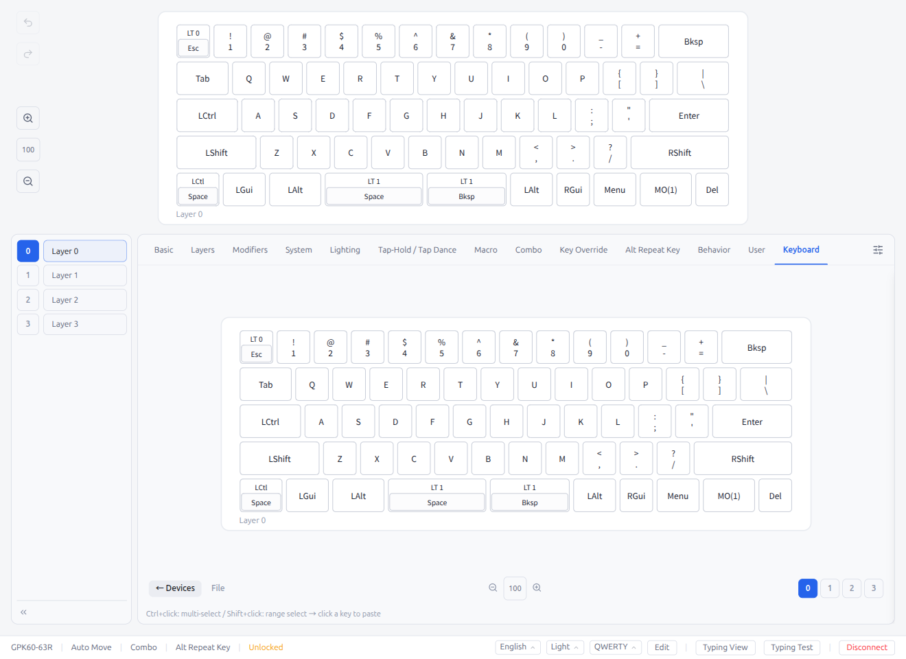 Keyboard Tab — Keymap View