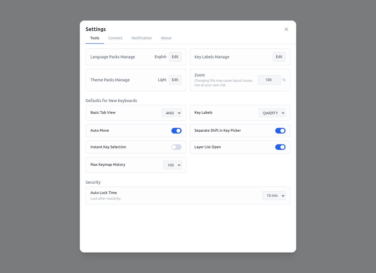 Settings — Defaults