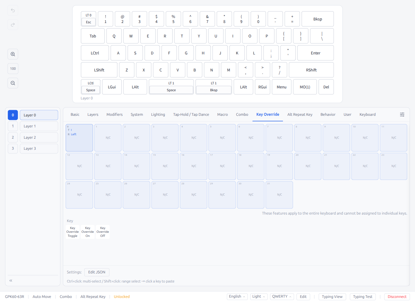 Key Override Tab