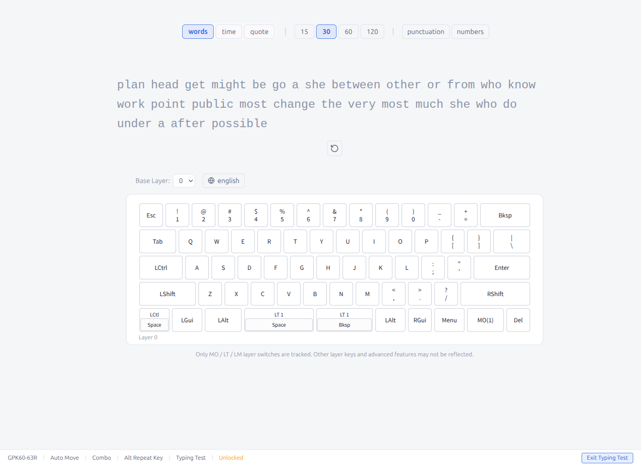 Typing Test — Words Mode